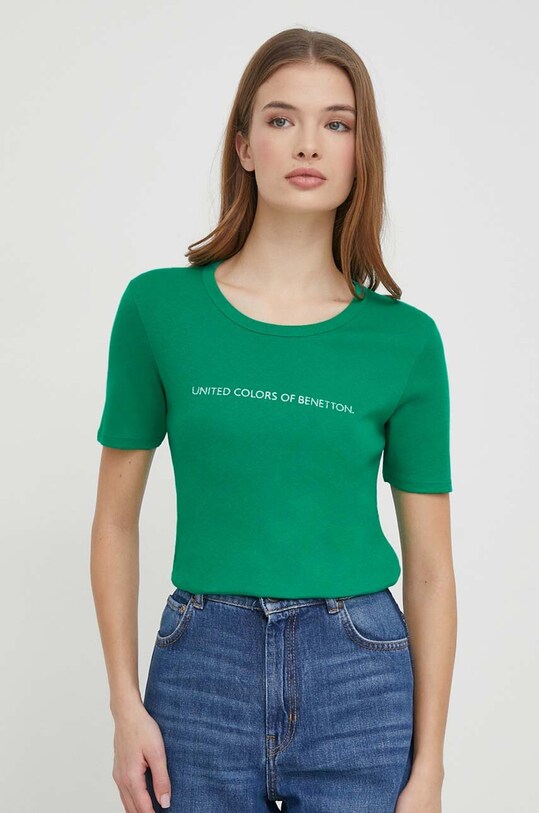United Colors of Benetton tricou din bumbac print verde 3GA2E16A2
