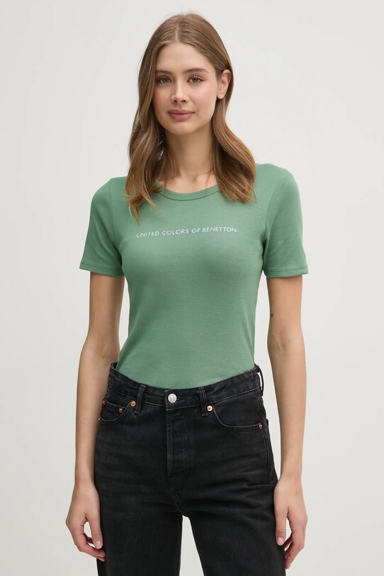 Хлопковая футболка United Colors of Benetton хлопок зелёный 3GA2E16A2