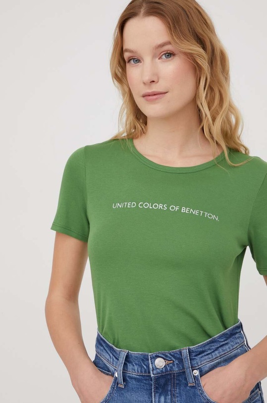 Бавовняна футболка United Colors of Benetton 3GA2E16A2 зелений SS25