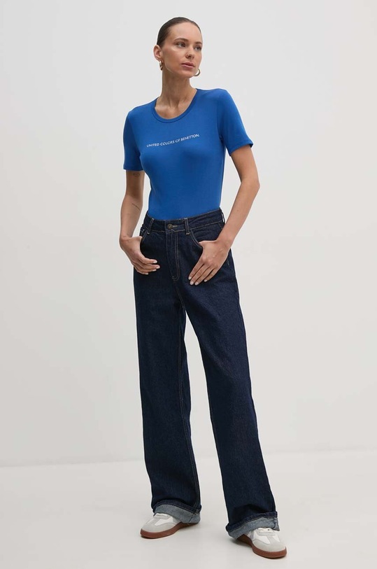 Bavlněné tričko United Colors of Benetton 3GA2E16A2 modrá AW25