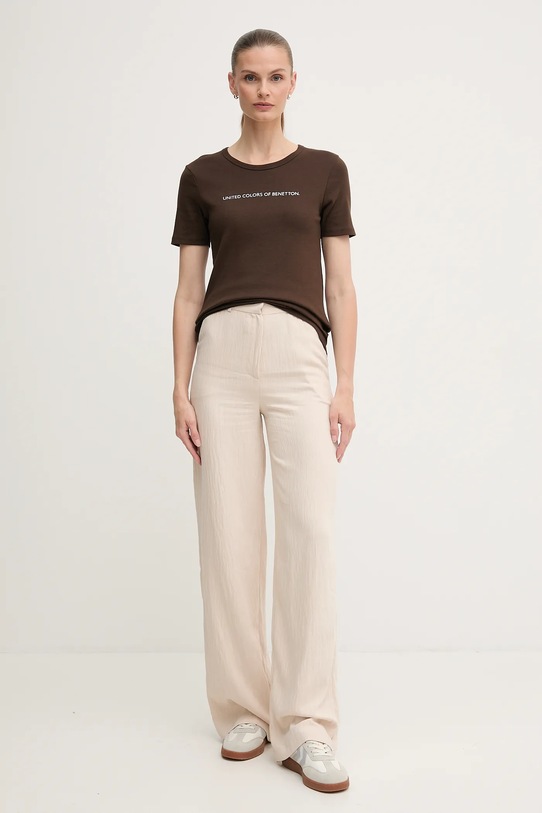 Памучна тениска United Colors of Benetton 3GA2E16A2 кафяв AW25