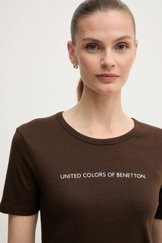 Памучна тениска United Colors of Benetton кафяв 3GA2E16A2