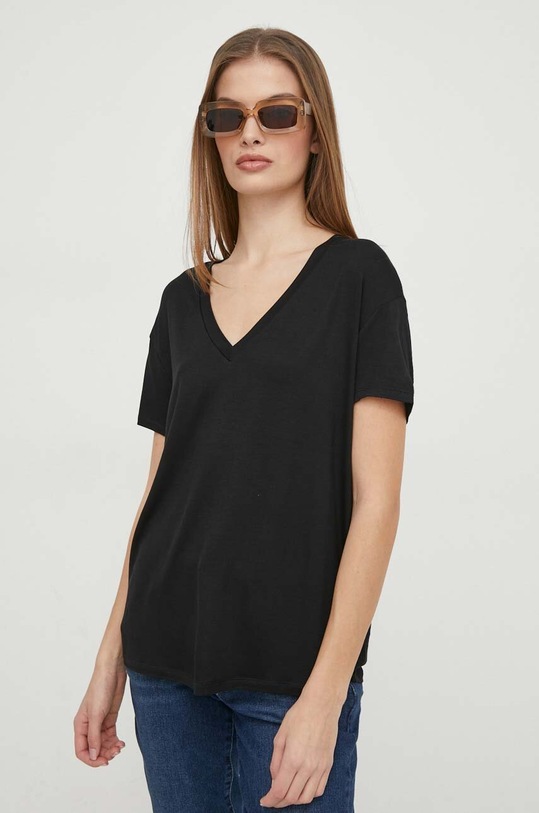 Μπλουζάκι United Colors of Benetton με ελαστάν μαύρο 3Z12D400T