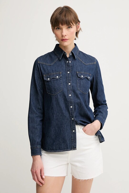 United Colors of Benetton camasa jeans bleumarin 5RZKDQ06T