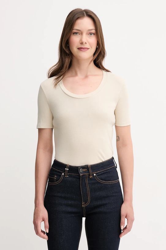United Colors of Benetton t-shirt bawełniany beżowy 3GA2D1066