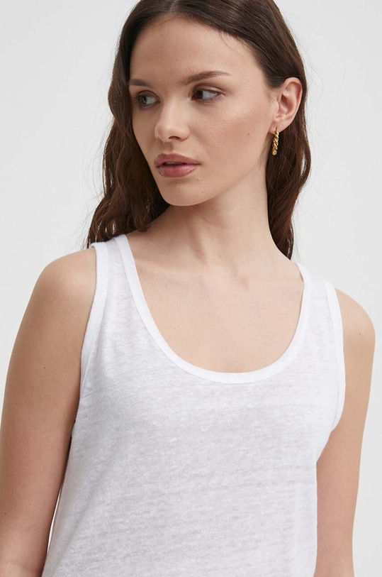 Ľanový top United Colors of Benetton jednofarebný biela 3KGQE8398