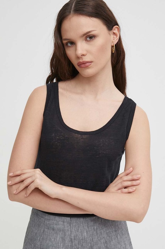 Ľanový top United Colors of Benetton jednofarebný čierna 3KGQE8398