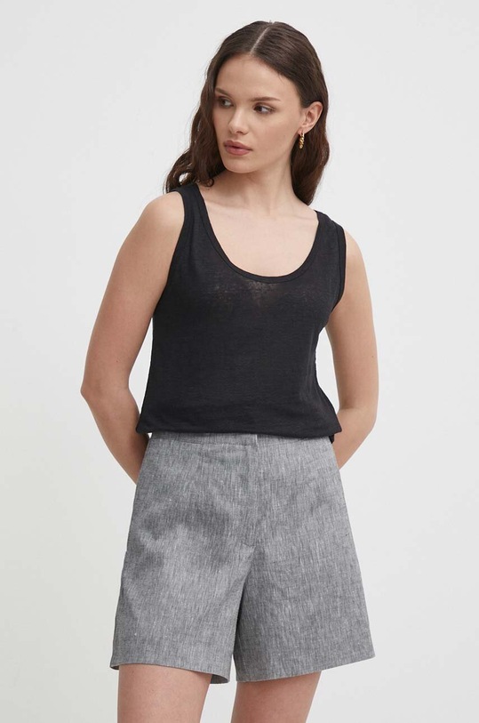 Ľanový top United Colors of Benetton čierna 3KGQE8398