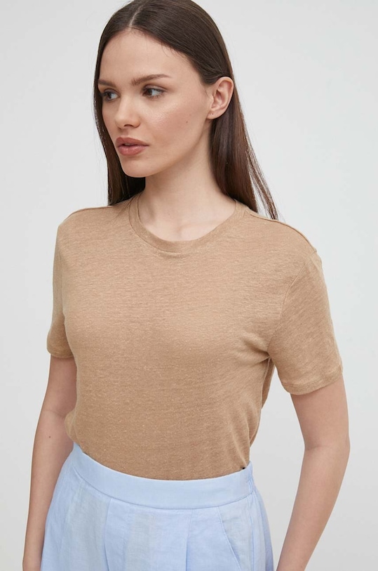 Льняная футболка United Colors of Benetton regular бежевый 3KGQD106U