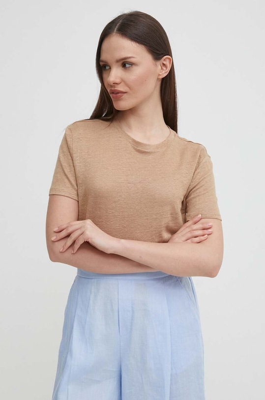 Льняная футболка United Colors of Benetton бежевый 3KGQD106U