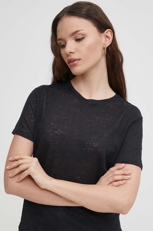 Ľanové tričko United Colors of Benetton jednofarebný čierna 3KGQD106U