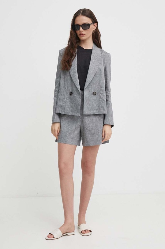 Ľanové tričko United Colors of Benetton 3KGQD106U čierna SS24