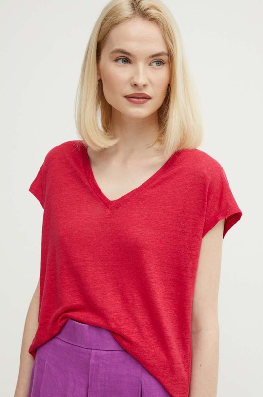 United Colors of Benetton top di lino semplice rosa 3KGQD103M