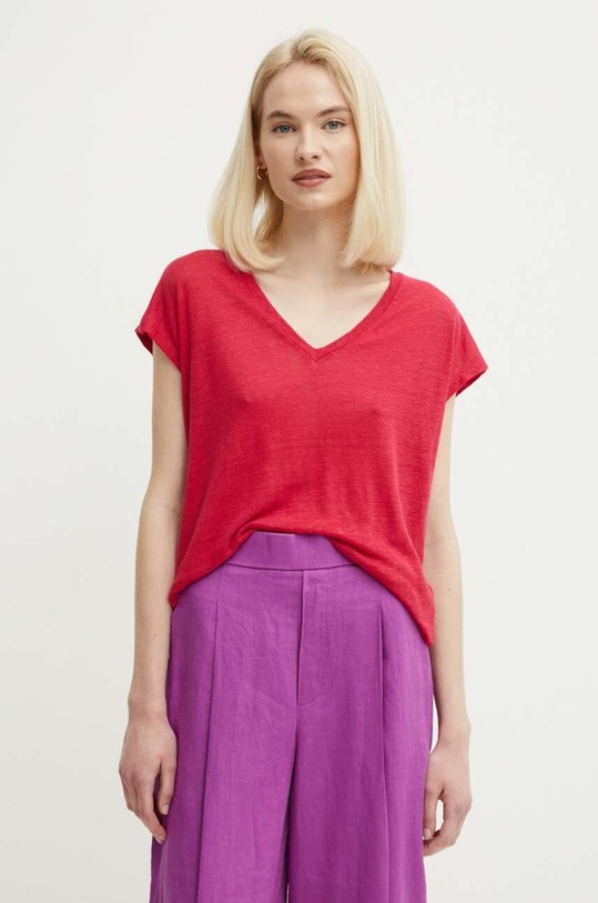United Colors of Benetton top di lino rosa 3KGQD103M