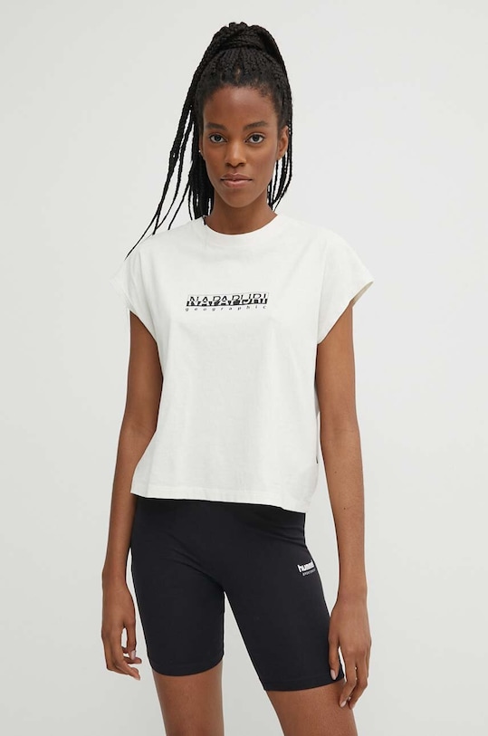 Bavlněné tričko Napapijri S-Box kulatý béžová NP0A4HX3N1A1