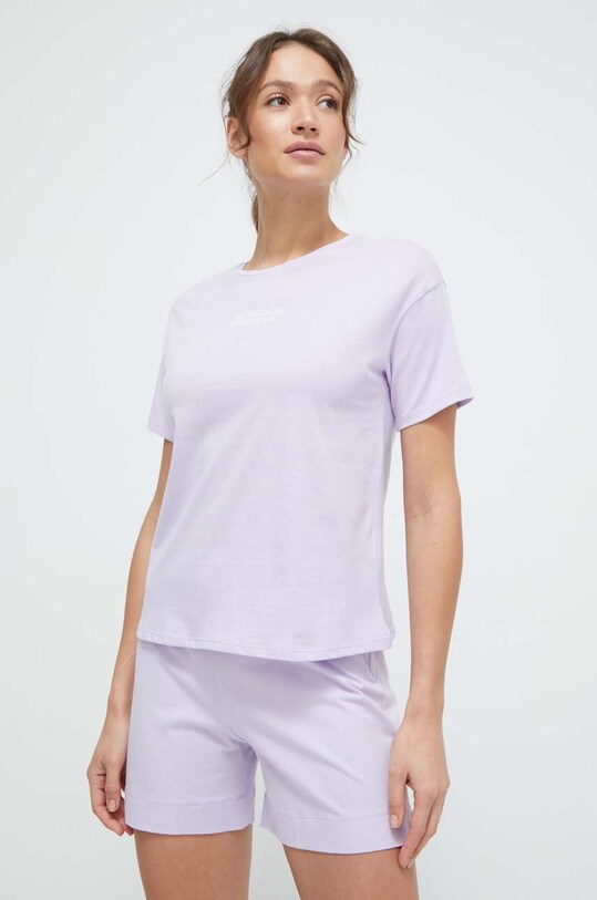 Хлопковая футболка lounge United Colors of Benetton хлопок фиолетовой 30963M04R