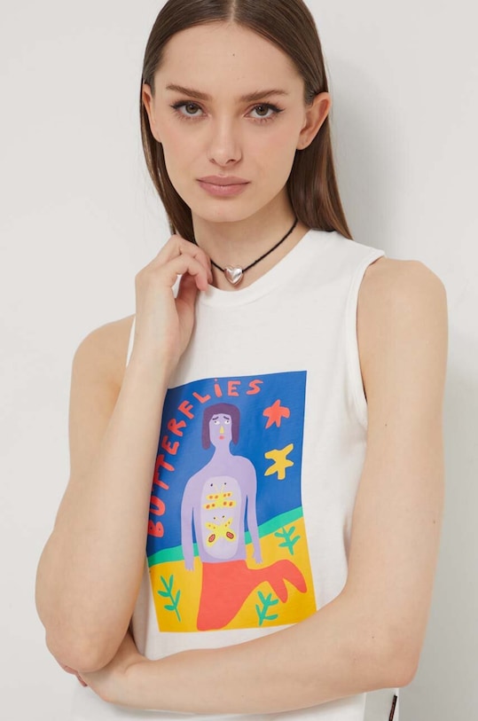 Volcom top bawełniany x ARTHUR LONGO nadruk biały B4512407