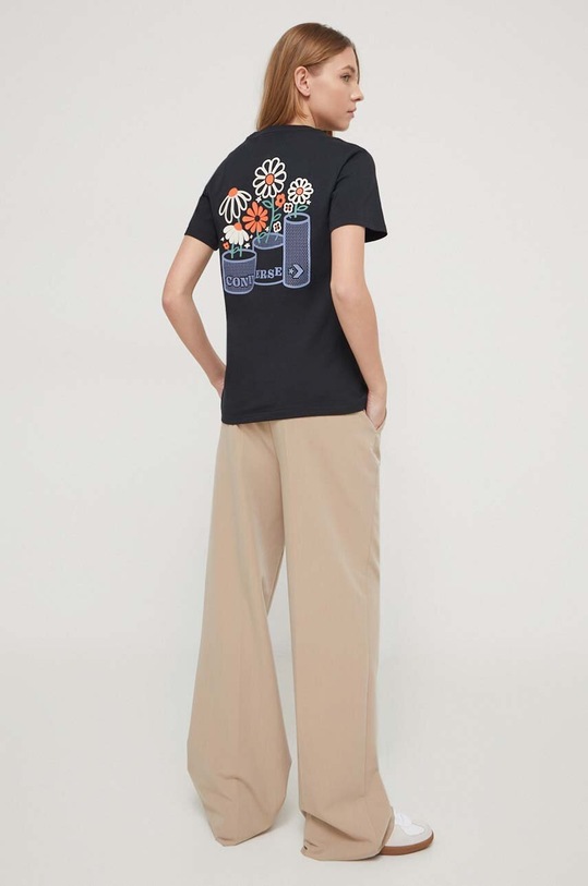 Bavlněné tričko Converse slim černá 10026041.A02