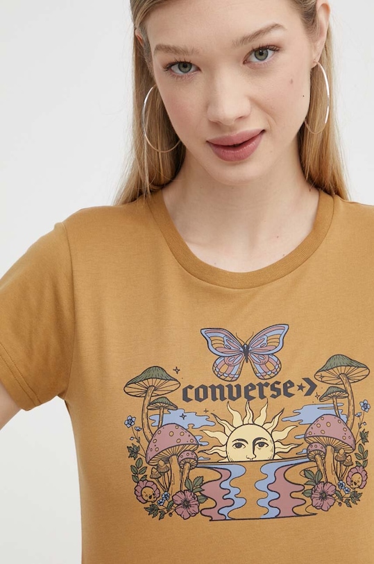 Хлопковая футболка Converse коричневый 10026043.A03