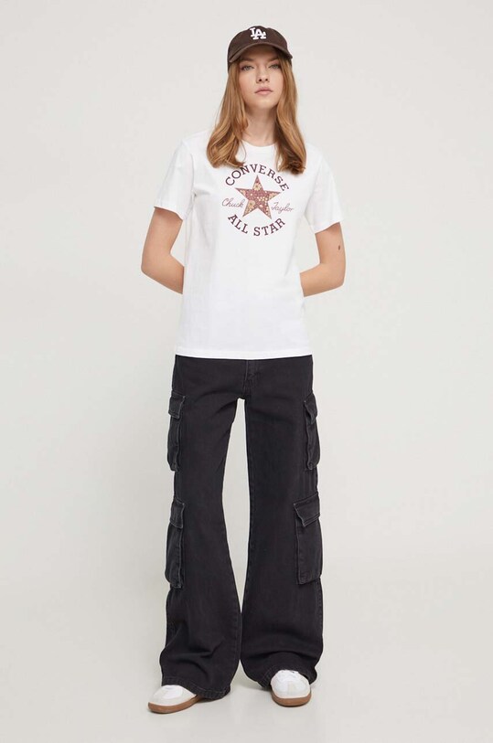 Bavlněné tričko Converse 10026049.A01 béžová SS24