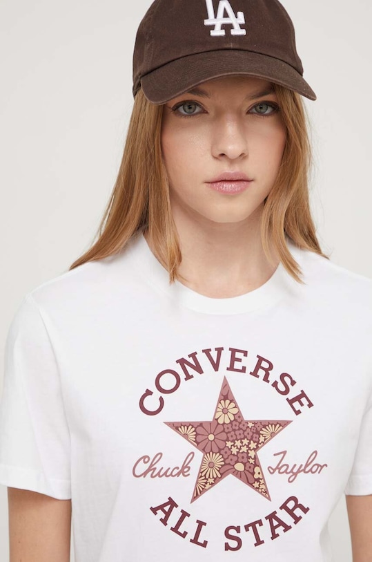 Bavlněné tričko Converse béžová 10026049.A01