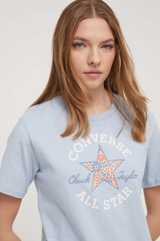 Хлопковая футболка Converse голубой 10026049.A04