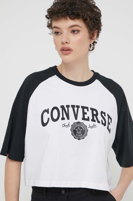 Bavlněné tričko Converse bílá 10026050.A01