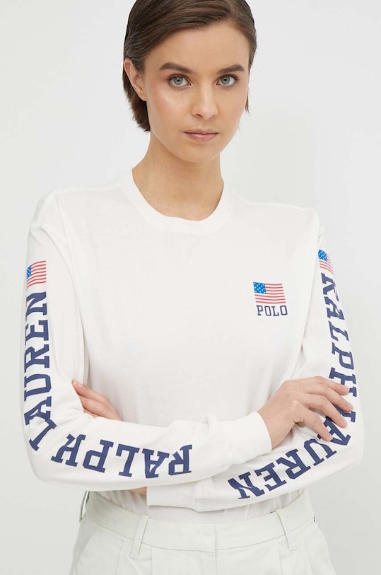 Памучна блуза с дълги ръкави Polo Ralph Lauren свободна бежов 211935596