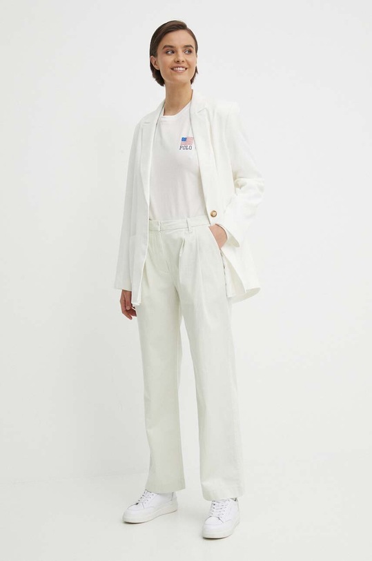 Памучна блуза с дълги ръкави Polo Ralph Lauren 211935596 бежов SS24