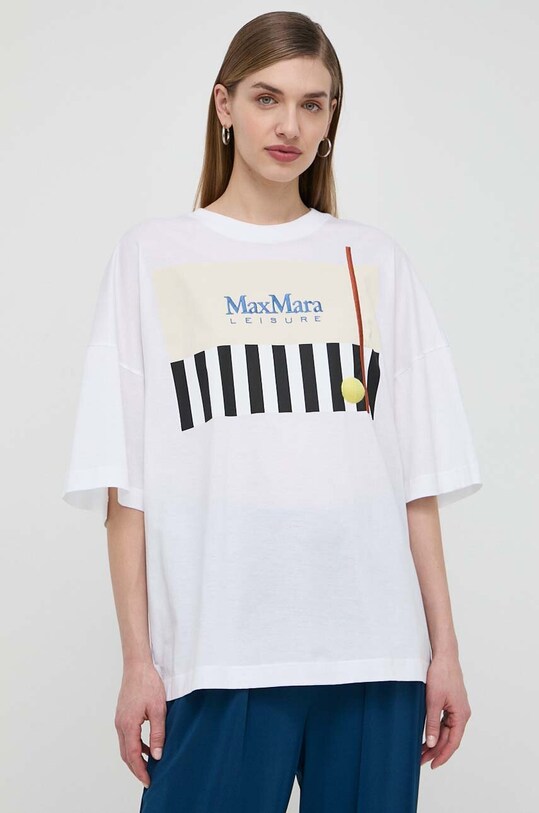 Max Mara Leisure t-shirt bawełniany nadruk biały 2416971018600