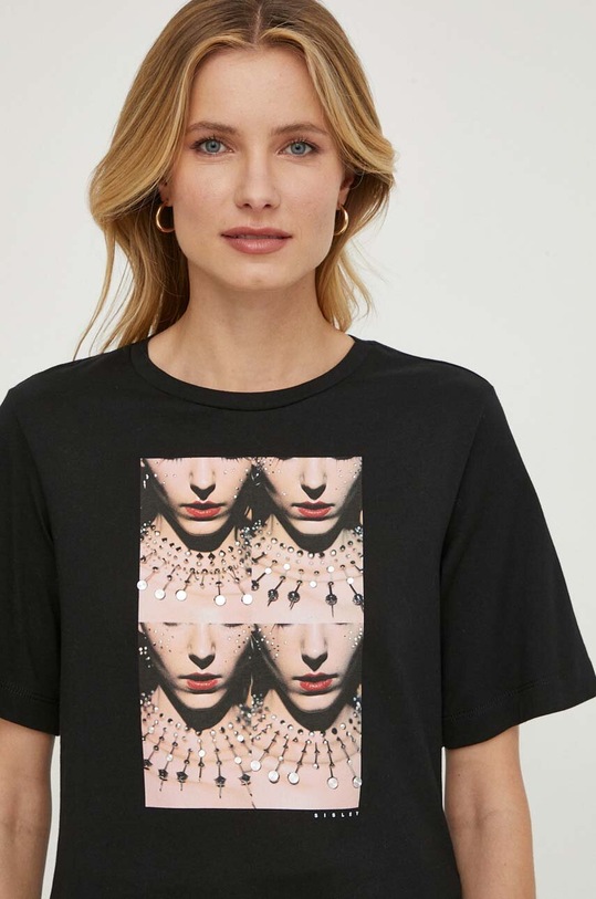 Sisley tricou din bumbac print negru 3096L104V