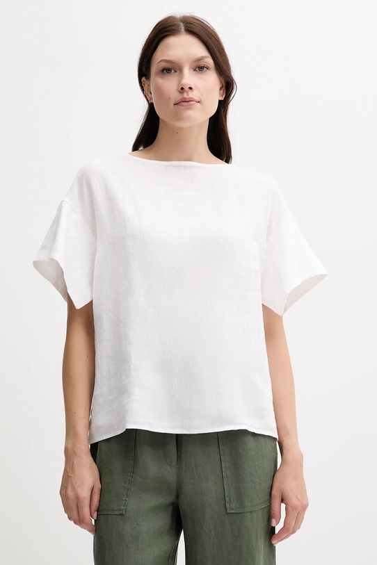 Sisley bluză din in uni alb 5BMLLQ06R