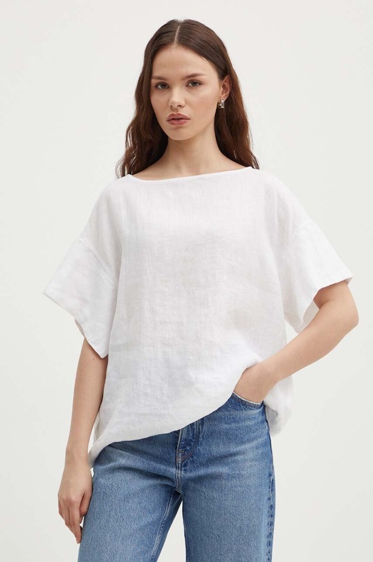 Sisley bluzka lniana casual biały 5BMLLQ06R