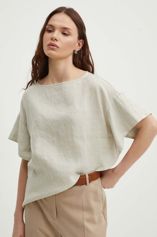 Sisley bluzka lniana casual beżowy 5BMLLQ06R
