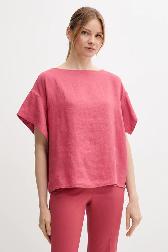 Льняная блузка Sisley casual розовый 5BMLLQ06R