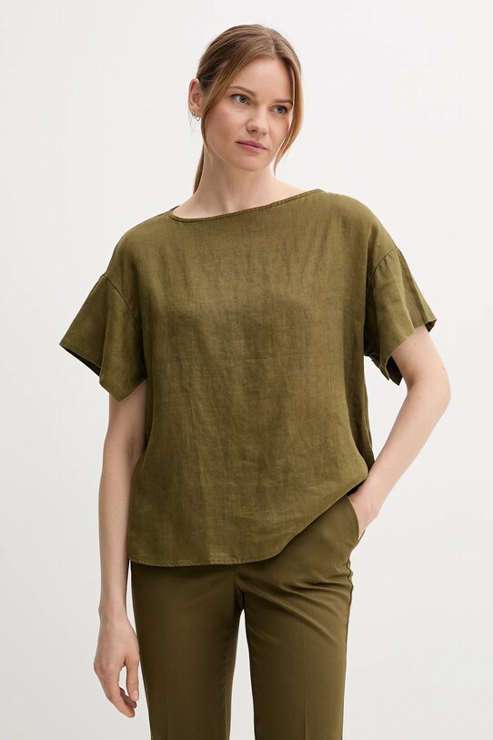 Льняная блузка Sisley casual зелёный 5BMLLQ06R