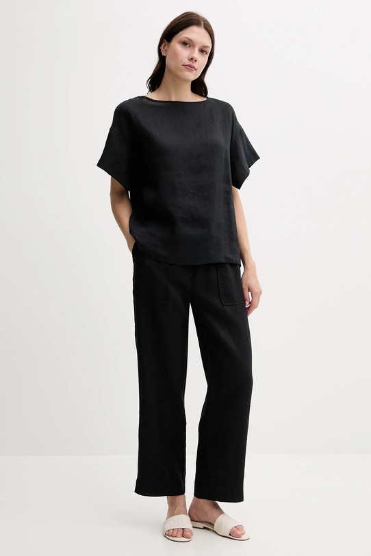 Sisley bluză din in 5BMLLQ06R negru SS25