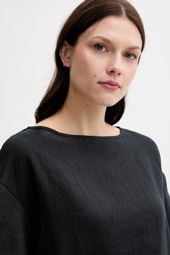 Sisley bluză din in negru 5BMLLQ06R