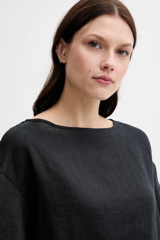 Sisley bluză din in negru 5BMLLQ06R