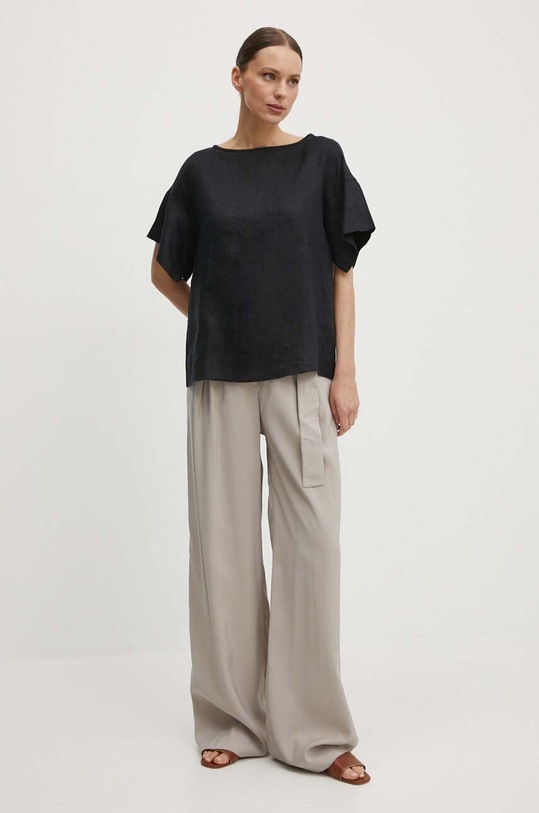 Sisley bluzka lniana 5BMLLQ06R czarny SS25