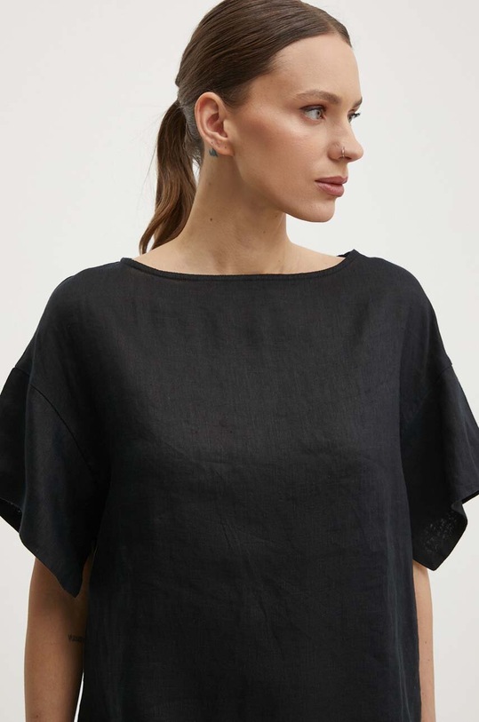 Sisley bluzka lniana czarny 5BMLLQ06R