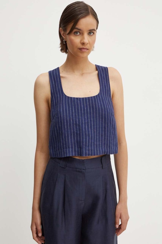 Plátěný top Sisley 5NTHLH015 námořnická modř SS24