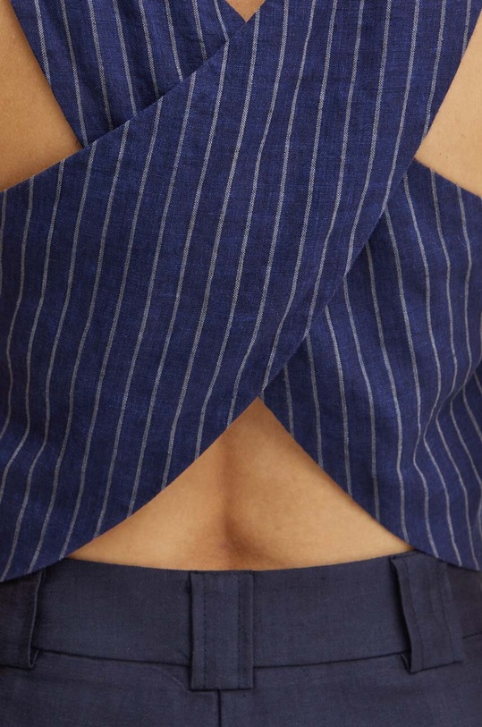 Plátěný top Sisley 5NTHLH015 námořnická modř