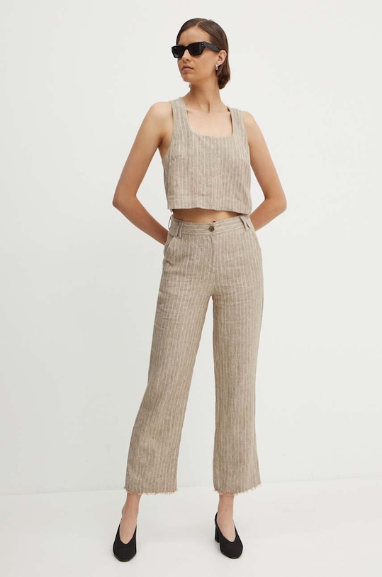 Льняний топ Sisley 5NTHLH015 бежевий SS24