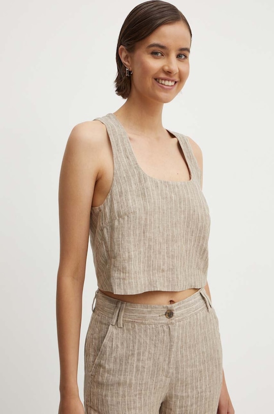 Льняний топ Sisley бежевий 5NTHLH015