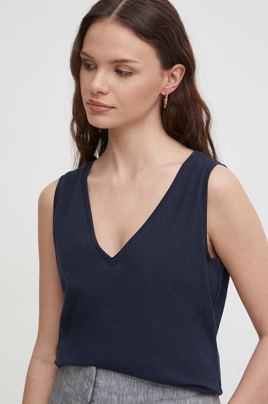 Bavlnený top Sisley relaxed tmavomodrá 3I1XLH00S