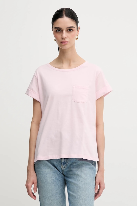 Βαμβακερό μπλουζάκι Sisley ροζ 3I1XL1058