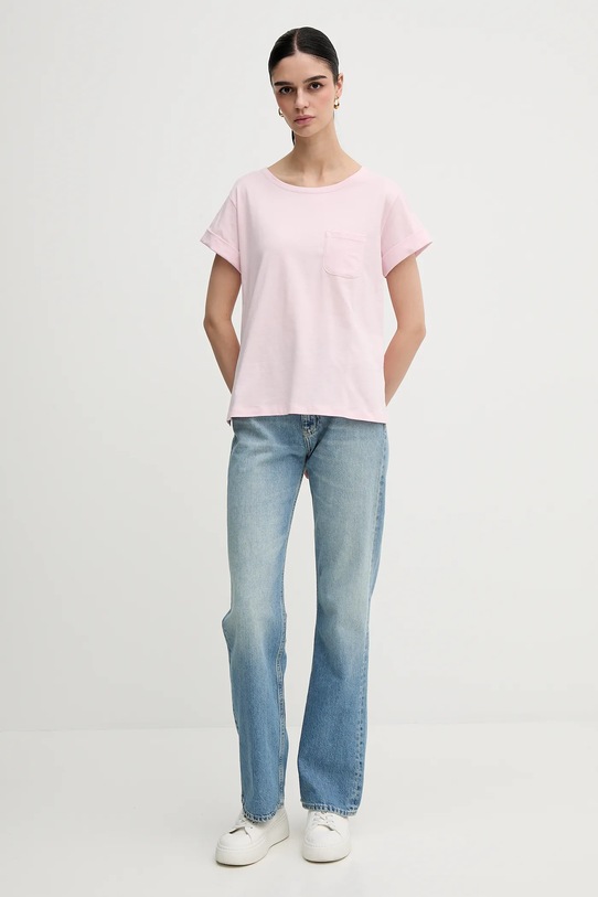 Βαμβακερό μπλουζάκι Sisley 3I1XL1058 ροζ SS25