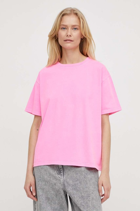 American Vintage tricou din bumbac uni roz FIZ02AE24