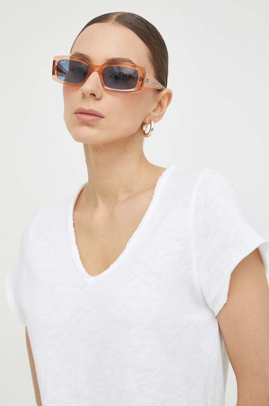 Bavlněné tričko American Vintage T-SHIRT MC COL V bílá SON02AGE24